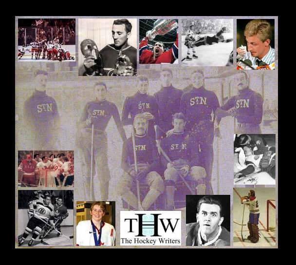 History stays alive as the background of today's game, an eternal home for hockey's most iconic and affective images. From top left, clockwise: 1980 USA Olympic gold; Jacques Plante's historic masks; Patrick Roy; Bobby Orr (and Noel Picard); Wayne Gretzky goes to LA; Gordie Howe, after an on-ice collision with Ted Kennedy led to a fractured skull; Ken Dryden; Maurice "the Rocket" Richard, aka "the Red Glare"; Hayley Wickenheiser; Willie O'Ree, the NHL's first Afro-Caribbean player; Canada edges the USSR, 1972 Summit Series.