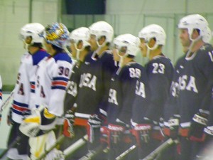 US players modeling the team's new jerseys (photo courtesy of the author)