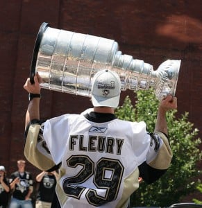Marc-Andre Fleury reminded everyone why he hoisted the Cup last June as he stopped 37 of 38 Calgary shots. (Alicia Rae/Flickr)