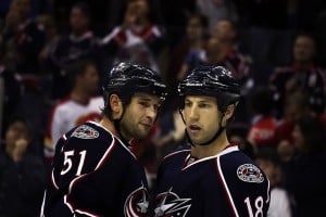 Defenseman Fedor Tyutin and forward RJ Umberger (Dave Gainer/THW)