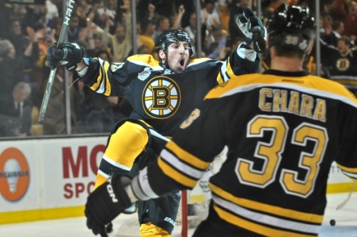 Brad Marchand and the Boston Bruins return to Rogers Arena tonight, four years after they lifted the Stanley Cup here.(Icon SMI)