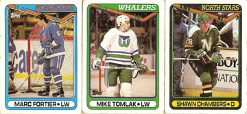 Fortier Tomlak Chambers Marc Fortier, Mike Tomlak, and Shawn Chambers hockey card scans