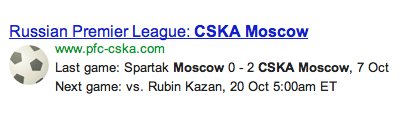 Screen shot 2012-10-12 at 11.54.55 AM The first result that comes up in Google for CSKA Moscow: Bryzgalov's team