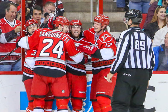 (Photo: Andy Martin Jr) Carolina Hurricane Chris Terry celebrates his first NHL Goal