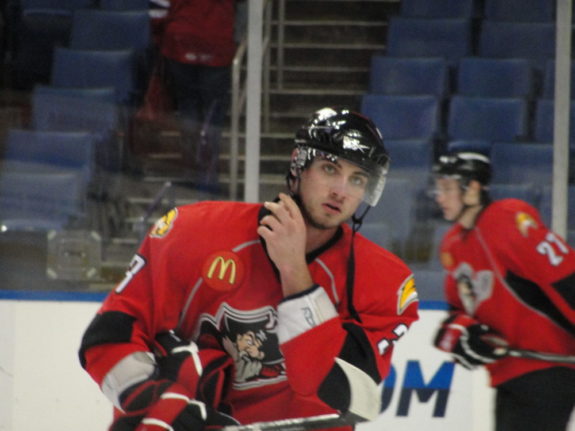 T.J. Brennan, now a member of the Toronto Marlies, had four points to help Toronto stay undefeated. (Wikipedia)
