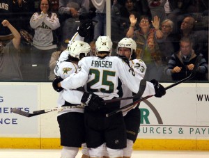 Fraser celebrates a goal (Ross Bonander / THW)