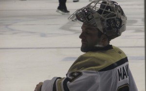 Peter Mannino held strong in the Penguins net in his second game of the season. (Alison Myers/THW)