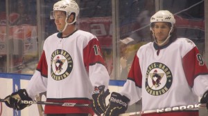 Jayson Megna and Brian Gibbons have been two of the Pens' most dynamic players to start the season and teamed up twice in the Pens' win over the Phantoms. (Alison Myers/THW)