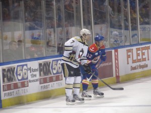 Harry Zolnierczyk had a game-tying goal in the first period and a penalty shot attempt in overtime. (Alison Myers/THW)