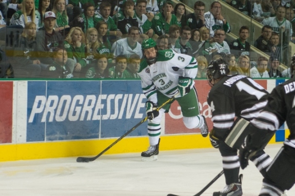 UND Defenseman Tucker Poolman, (Eric Classen, UND Athletics)