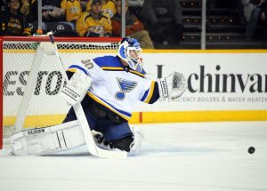 (Christopher Hanewinckel-USA TODAY Sports) That's Martin Brodeur, in a St. Louis Blues jersey. The stint was shortlived and largely unsuccessful, so you won't see this image blown up onto any posters.