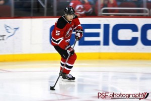 Adam Larsson carries the puck against Toronto. (Paula Faerman Photography/paulafaermanphotography.org)