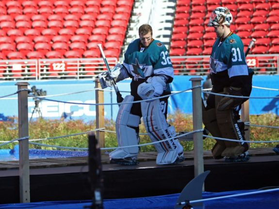 Antti Niemi prepares for the Stadium Series Game