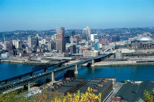 The Civic Arena visible from Pittsburgh's Mt. Washington in 1963, just two years after its completion. (Roger Wollstadt/Wikimedia)