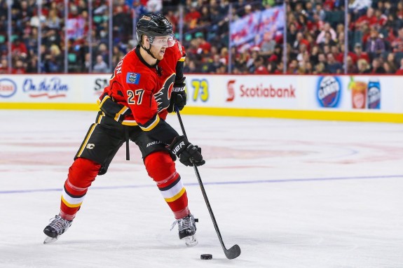 (Sergei Belski-USA TODAY Sports) Dougie Hamilton didn't hit the ground running in Calgary, but he's hitting his stride now and still has he potential to be one of the top fantasy defencemen in the future. You would regret trading him for depth guys like Scott Hartnell and Anton Stralman.