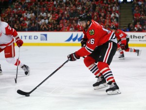 Andrew Ladd forced the Hawks to demote Shaw (Dennis Wierzbicki-USA TODAY Sports)