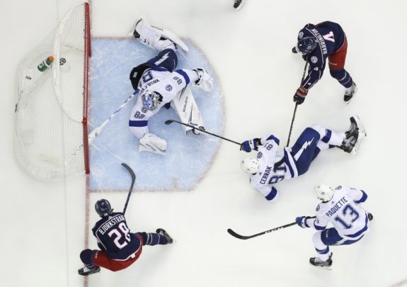 Columbus Blue Jackets Oliver Bjorkstrand Tampa Bay Lightning Andrei Vasilevskiy
