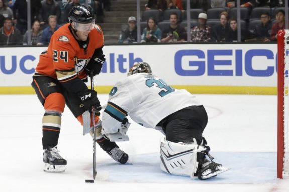 San Jose Sharks Aaron Dell Anaheim Ducks Carter Rowney