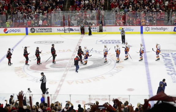 Carolina Hurricanes New York Islanders shake hands