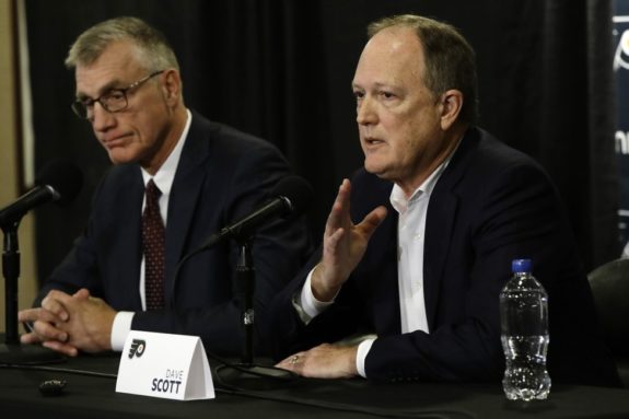 Paul Holmgren, left, and Comcast Spectacor Chairman and CEO Dave Scott