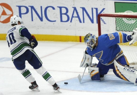 St. Louis Blues goalie Jordan Binnington Vancouver Canucks' Elias Pettersson