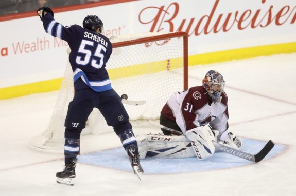 Winnipeg Jets' Mark Scheifele Colorado Avalanche Philipp Grubauer