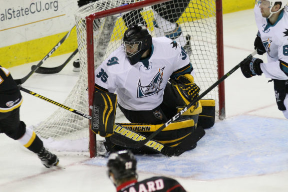 San Jose Barracuda goaltender Clarke Saunders