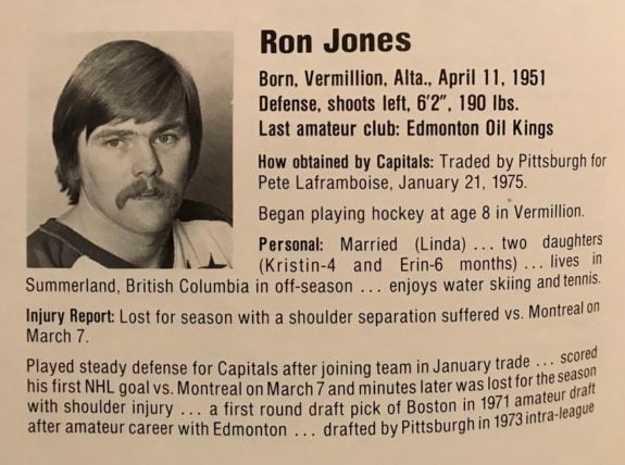 Ron Jones Washington Capitals 1974-75 NHL Season