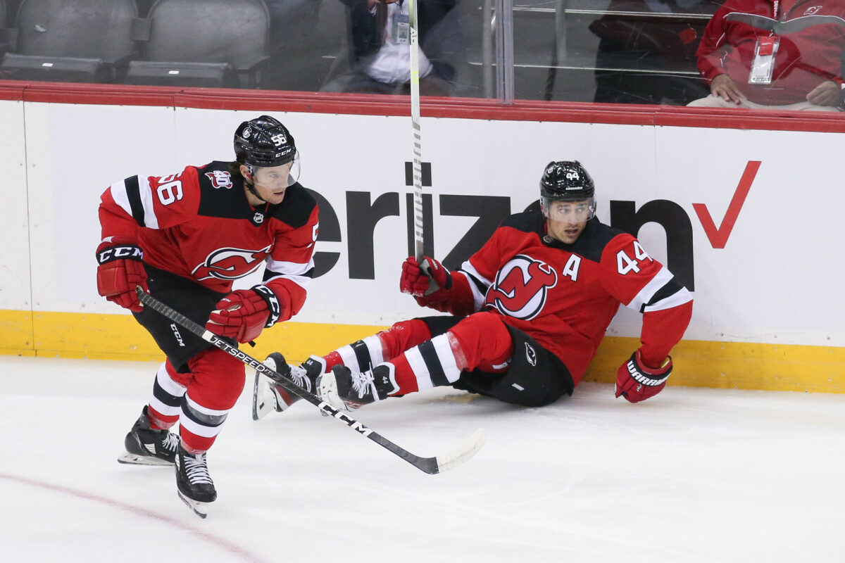 Miles Wood and Erik Haula New Jersey Devils