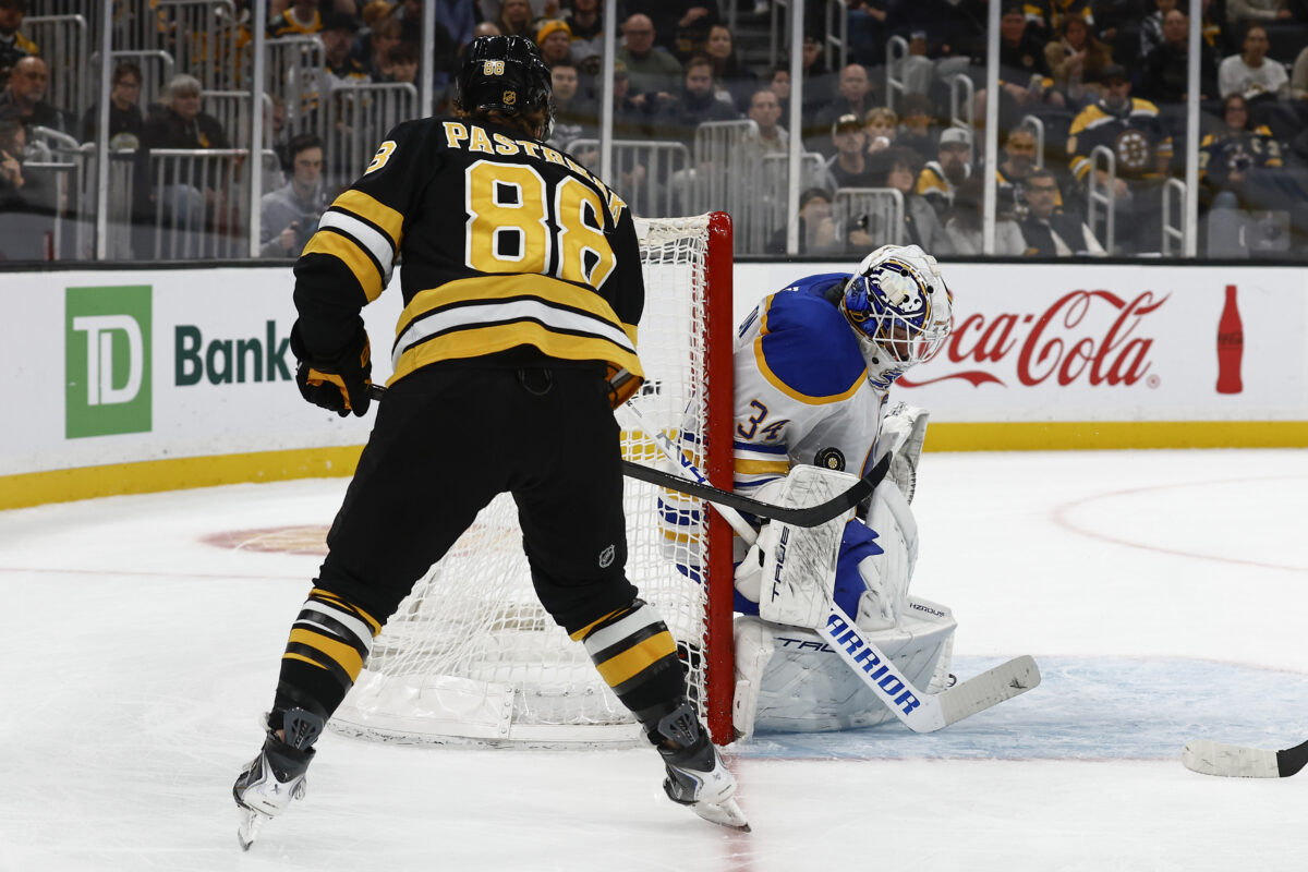 David Pastrnak Boston Bruins Alex Lyon Buffalo Sabres